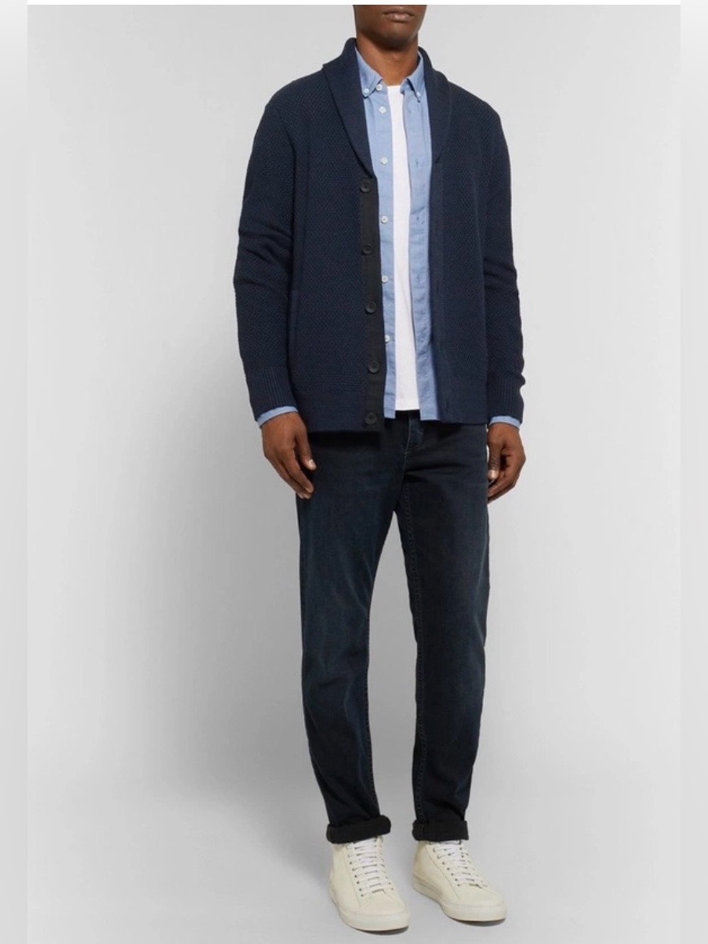 rag & bone Cardiff Shawl-Collar Merino Wool and Cotton-Blend Cardigan Navy small